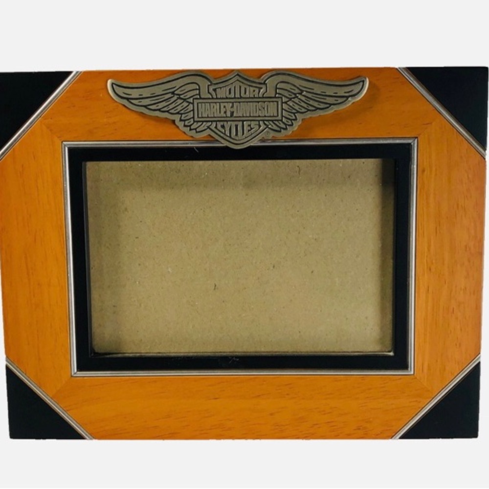 Harley Davidson Orange Black Wooden 4” X 6” Picture Photo Frame Motor Wings